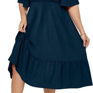 Plus Size Maxi Dress Boho Layered Ruffle Bell Sleeves Square Neck Casual